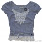 ABERCROMBIE & FITCH JOHANNA BLUE WHITE PINSTRIPE CROCHET LACE TOP SHIRT XS NWT