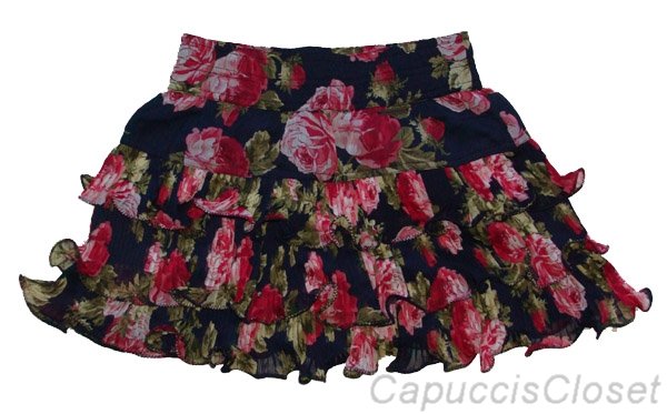 Abercrombie And Fitch Womens Katrina Navy Floral Tiered Ruffle Mini Skirt Xs Nwt