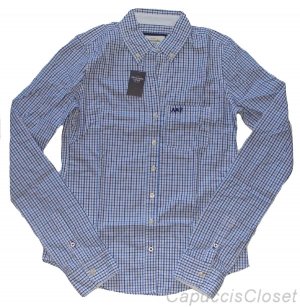 ABERCROMBIE & FITCH JANNA WHITE NAVY BLUE PLAID BUTTON DOWN OXFORD SHIRT M NWT