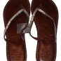ABERCROMBIE & FITCH WOMENS BROWN SILVER SEQUIN LEATHER FLIP FLOPS SANDALS L NWT