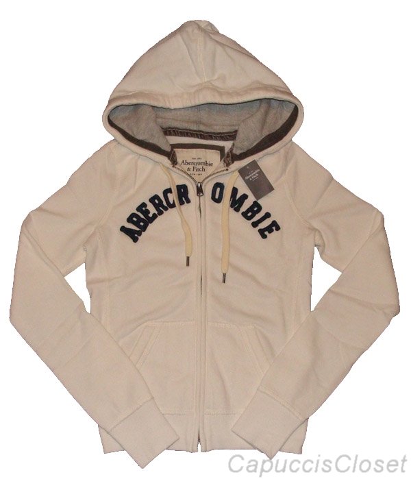 ABERCROMBIE & FITCH WOMENS MELANIE CREAM FLEECE HOODIE ZIPUP