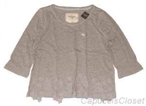 ABERCROMBIE & FITCH ZOE HEATHER GREY FLORAL EMBELLISHED TEE T-SHIRT TOP SZ S NWT