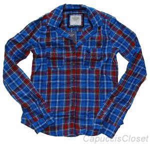 ABERCROMBIE & FITCH WOMENS HAILEY BLUE PLAID BUTTON DOWN OXFORD SHIRT TOP M NWT