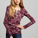 LUCKY BRAND JEANS WOMENS CARLY ROSE PRINT PINK HENLEY TEE SHIRT TOP SZ S NEW NWT
