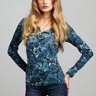 LUCKY BRAND JEANS WOMENS CARLY ROSE NAVY PRINT HENLEY TEE SHIRT TOP XL NEW NWT