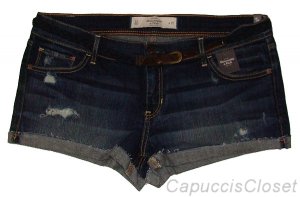 ABERCROMBIE & FITCH WOMENS KENDALL DESTROYED BELT DENIM JEAN SHORTS 12 NEW NWT