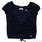 ABERCROMBIE & FITCH BELLA NAVY CHIFFON FLOWER LACE EMBELLISHED TOP SHIRT L NWT