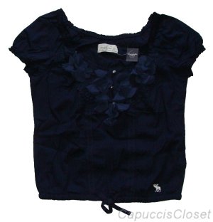 ABERCROMBIE & FITCH BELLA NAVY CHIFFON FLOWER LACE EMBELLISHED TOP SHIRT L NWT