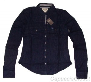 ABERCROMBIE & FITCH WOMENS FALLON NAVY BLUE BUTTON DOWN OXFORD SHIRT M NEW NWT