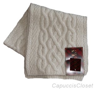 RALPH LAUREN IVORY METALLIC CABLE KNIT LAMBSWOOL CASHMERE SCARF WRAP NEW NWT $68
