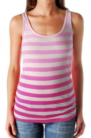 LUCKY BRAND JEANS WOMENS PINK DIP DYE STRIPE RIB TANK TOP SHIRT SZ M NEW NWT