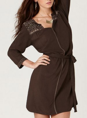 LUCKY BRAND JEANS HUDSON BROWN BELTED STUDDED EMBROIDERED DRESS SZ L NEW NWT $99