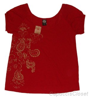 LUCKY BRAND JEANS WOMENS RED MODAL SCOOPNECK PAISLEY BATIK T-SHIRT TOP S NEW NWT
