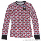 LUCKY BRAND JEANS WOMENS RED BLACK FAN PRINT THERMAL SHIRT TOP SZ M NEW NWT $54