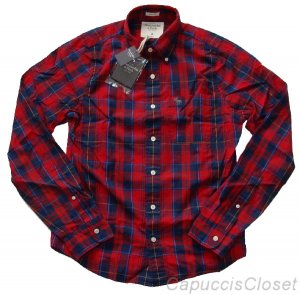 ABERCROMBIE & FITCH BIG SLIDE RED NAVY PLAID BUTTON DOWN OXFORD SHIRT M NEW NWT