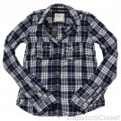 ABERCROMBIE & FITCH WOMENS HAILEY PLAID BUTTON DOWN SHIRT TOP NAVY WHITE S NWT