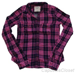 ABERCROMBIE & FITCH WOMENS HAILEY PLAID BUTTON DOWN SHIRT TOP PINK NAVY SZ S NWT