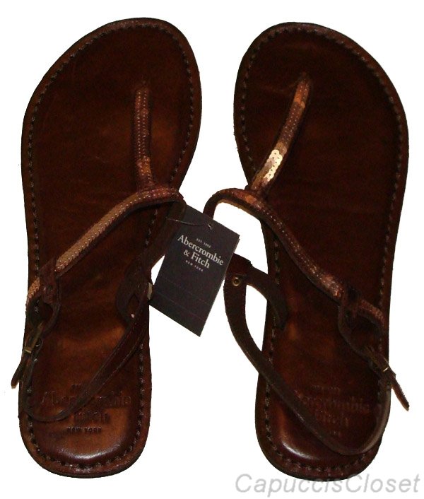 ABERCROMBIE & FITCH SEQUIN EMBELLISHED LEATHER FLIP FLOPS SANDALS XS 6/