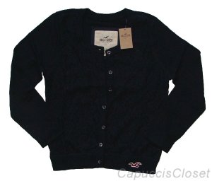 HOLLISTER CALIFORNIA BEACONS BEACH NAVY BLUE LACE CARDIGAN SWEATER TOP SZ XS NWT