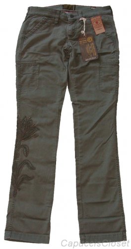 LUCKY BRAND JEANS WOMENS AMAZON GREEN EMBROIDERED CARGO PANTS SZ 00/24 NEW NWT