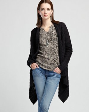 LUCKY BRAND JEANS AUTUMN KNIT WRAP BLACK SWEATER CARDIGAN COAT XL NEW NWT $129