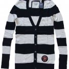 ABERCROMBIE & FITCH PIPER NAVY CREAM STRIPE V-NECK CARDIGAN SWEATER TOP SZ L NWT