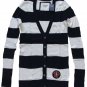 ABERCROMBIE & FITCH PIPER NAVY CREAM STRIPE V-NECK CARDIGAN SWEATER TOP SZ L NWT