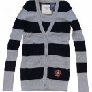 ABERCROMBIE & FITCH PIPER NAVY GREY STRIPE V-NECK CARDIGAN SWEATER TOP SZ XS NWT