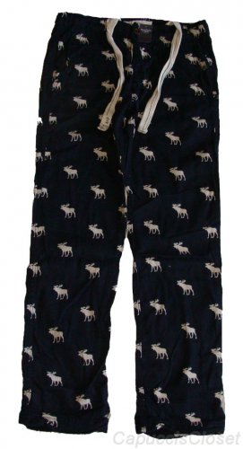 ABERCROMBIE & FITCH ROCKY FALLS NAVY BLUE MOOSE FLANNEL SLEEP PAJAMA PANTS L NWT