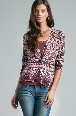 LUCKY BRAND JEANS WOMENS BATIK V-NECK COTTON CARDIGAN SWEATER TOP SZ XS NEW NWT