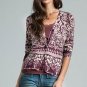 LUCKY BRAND JEANS WOMENS BATIK V-NECK COTTON CARDIGAN SWEATER TOP SZ XS NEW NWT