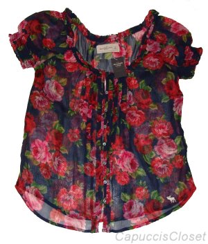 ABERCROMBIE & FITCH LEANNE FLORAL SHEER RUFFLE CHIFFON BLOUSE SHIRT TOP XS NWT