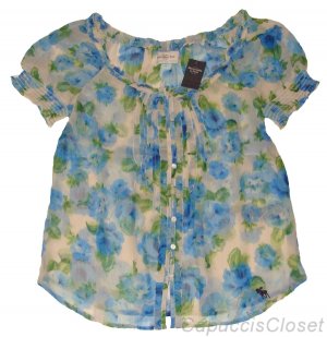 ABERCROMBIE & FITCH LEANNE FLORAL SHEER RUFFLE CHIFFON BLOUSE SHIRT TOP XS NWT