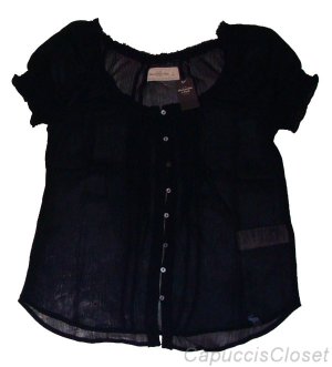 ABERCROMBIE & FITCH LEANNE NAVY SHEER RUFFLE CHIFFON BLOUSE SHIRT TOP S NWT