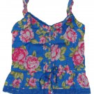 ABERCROMBIE & FITCH WOMENS VALARIE BLUE FLORAL RUFFLE LACE CAMI TANK TOP XS NWT