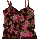 ABERCROMBIE & FITCH WOMENS VALARIE BURGUNDY FLORAL RUFFLE CAMI TANK TOP SZ M NWT