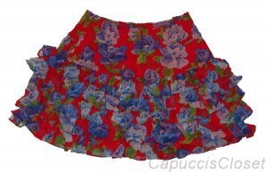 ABERCROMBIE & FITCH WOMENS STACY RED CUTE FLORAL TIERED RUFFLE MINI SKIRT L NWT