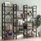 Triple Wide 5-Shelf Bookcase, Etagere Large Open Bookshelf Vintage Industrial Style Shelves