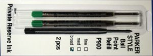Parker Style Ballpoint Ink Refill Green Broad Point 2 Pack