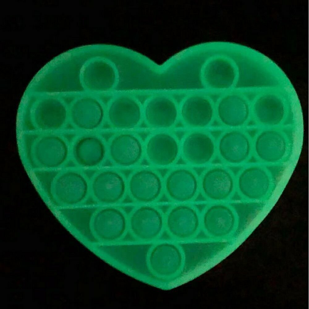 HEART (LUMINOUS GREEN) Pop Its Finger Fidget Toy Push Bubble Stress Relief Kids Pop