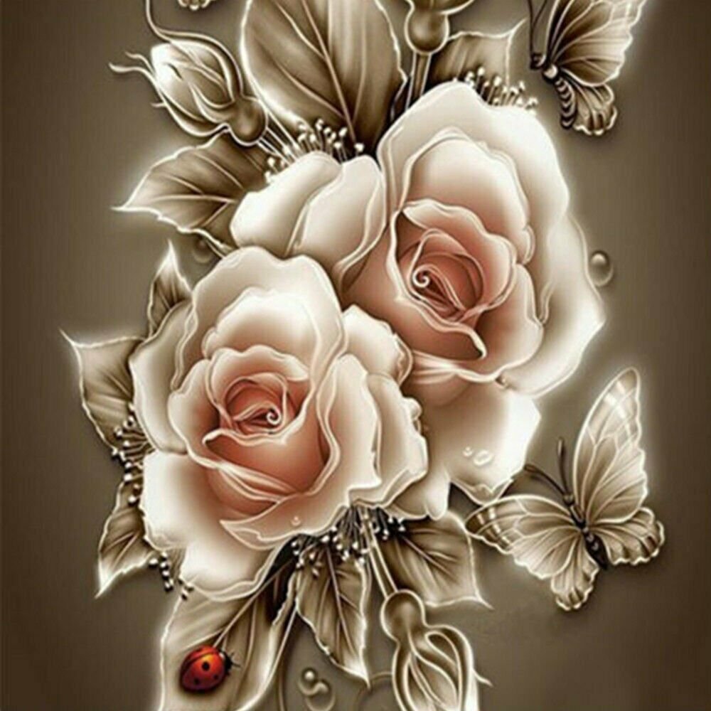 ROSE & BUTTERFLY 35*35CM DIY 5D Diamond Painting Crystal Cross Stitch Hand Embroidery Art