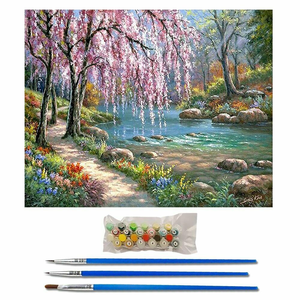 SPRING RIVERSIDE 40*50 DIY Oil Acrylic Painting Kit Paint By Numbers Adult Children Beginners