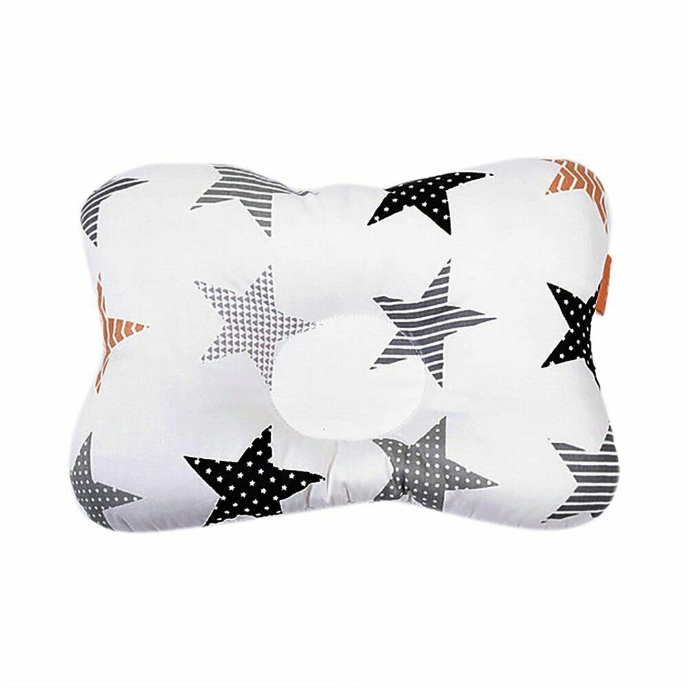 BLACK&GREY BIG STARS Baby Infant Newborn Prevent Flat Head Neck Syndrome Support Square Pillow