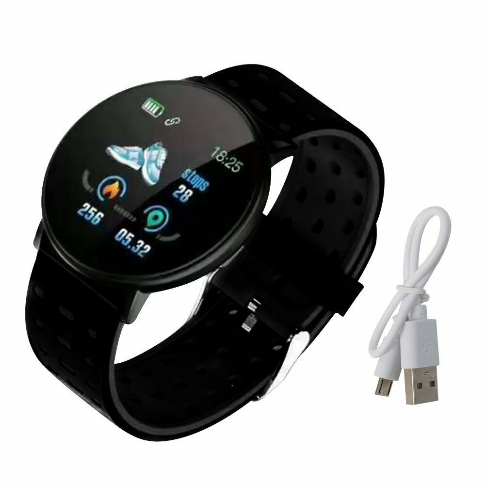 1# BLACK 119Plus Smart Watch IP67 Waterproof Bracelet Heart Rate Monitor Fitness Tracker