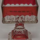 Jeannette Vintage Cranberry Glass Square Wedding Box on Footed Pedestal