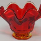 L.E. Smith Vintage Amberina Red & Yellow Hand Blown Footed Ruffled Edge Art Glass Bowl EUC