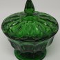 Anchor Hocking Mid Century Fairfield Pattern Emerald Green Footed Candy Dish w/Lid EUC