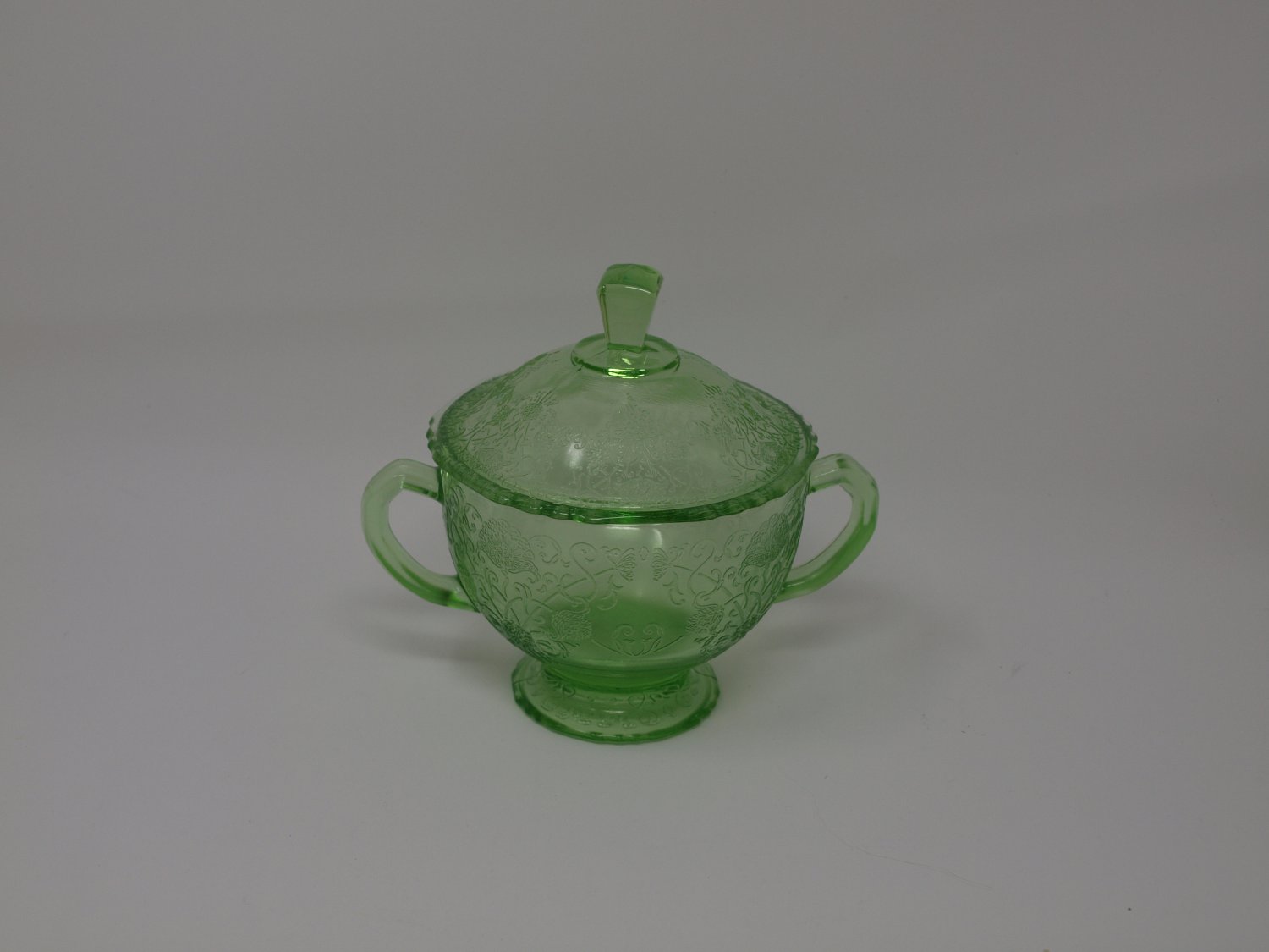 Hazel Atlas Glass Vintage Florentine No Green Poppy Sugar Bowl W Lid