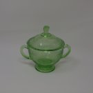 Hazel Atlas Glass Vintage Florentine No. 1 Green Poppy Sugar Bowl w/Lid, 1930's EUC