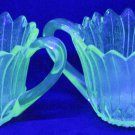 Indiana Vintage Uranium Glass, Line #605, "LILY PONS" Light Green Open Sugar Bowl & Creamer 1930s